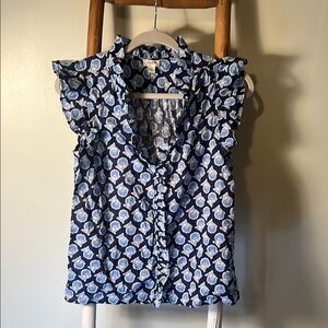 Blue Floral Ruffle Top
